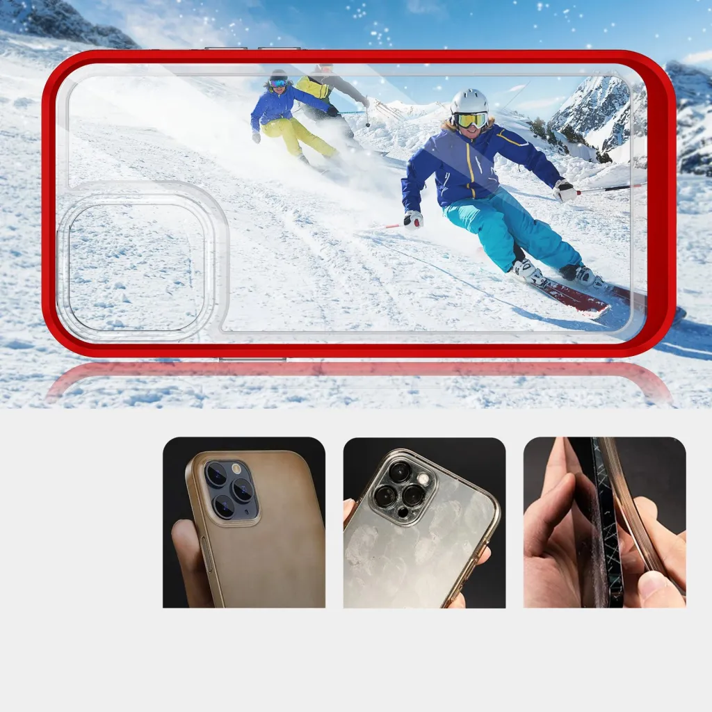Kutia mbrojtëse Hurtel Clear 3in1 për iPhone 13 Pro Max, xhel transparente, kornizë, e kuqe - 3