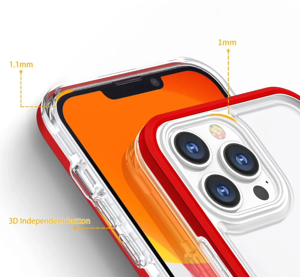 Kutia mbrojtëse Hurtel Clear 3in1 për iPhone 13 Pro Max, xhel transparente, kornizë, e kuqe - 4