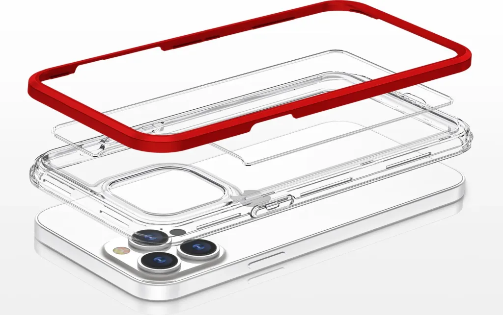 Kutia mbrojtëse Hurtel Clear 3in1 për iPhone 13 Pro Max, xhel transparente, kornizë, e kuqe - 5