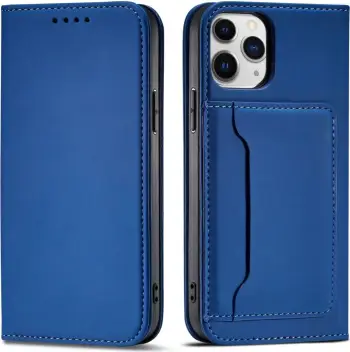 Mbulesë portofol Hurtel Magnet Card Case për iPhone 12, me xhepa për karta, funksion qëndrimi, blu