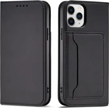 Këllëf telefoni Hurtel Magnet Card Case për iPhone 12 Pro Max, me portofol për karta, me qëndrim, i zi