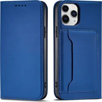 Kapak portofol Hurtel Magnet Card Case për iPhone 12 Pro Max, mbajtëse kartash, qëndresë, blu