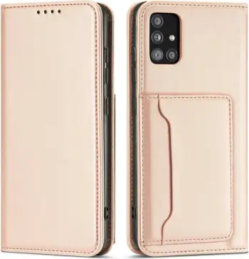 Mbështjellës Hurtel Magnet Card Case për Samsung Galaxy A13 5G, me kapak, portofol dhe mbajtëse, Rozë