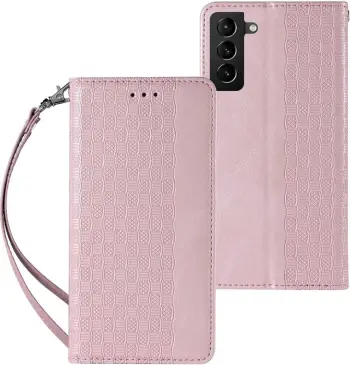 Këllëf portofol Hurtel Magnet Strap Case për Samsung Galaxy S22 Plus, me varëse mini, rozë