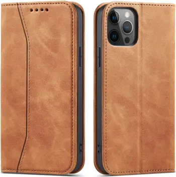 Këllëf portofol Hurtel Magnet Fancy Case për iPhone 12 Pro Max, mbajtës karta, me magnet, kafe