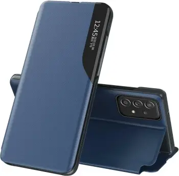 Mbrojtëse libri Hurtel Eco Leather View Case Samsung Galaxy A73, me këmbëz qëndrimi, blu