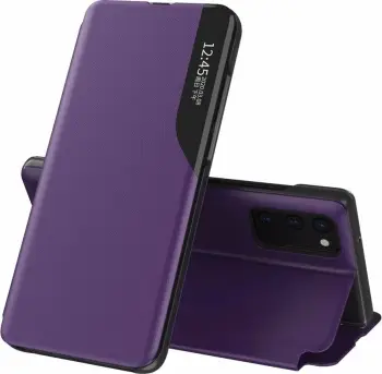 Këllëf telefoni Hurtel Eco Leather View, për Samsung Galaxy A72 4G, tip libër me mbajtëse, vjollcë