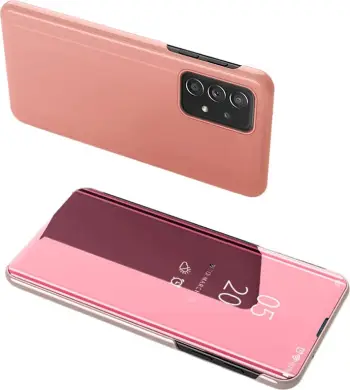 Mbulesë telefoni Clear View për Samsung Galaxy A73 5G, me kapak anësor, funksion mbajtëse, rozë