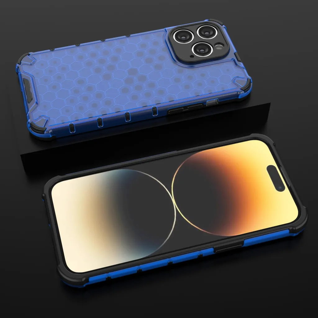 Mbështjellës telefoni Hurtel Honeycomb për iPhone 14 Pro Max, hibrid i blinduar, blu - 16