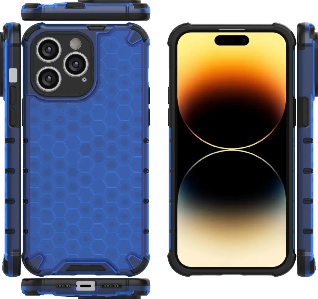 Mbështjellës telefoni Hurtel Honeycomb për iPhone 14 Pro Max, hibrid i blinduar, blu - 17