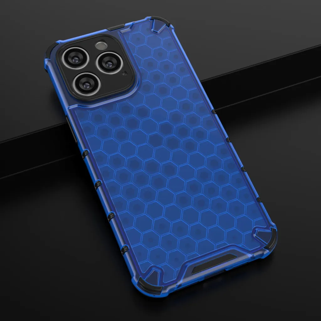 Mbështjellës telefoni Hurtel Honeycomb për iPhone 14 Pro Max, hibrid i blinduar, blu - 18