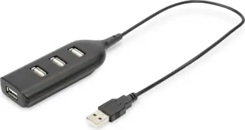 Qendër USB Digitus, 4 porte USB 2.0, me kabllo, e zezë