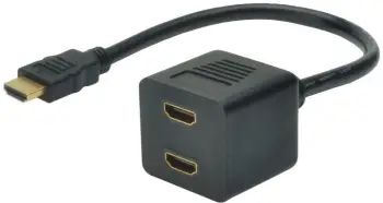 Hub Digitus HDMI - 2x HDMI, M / F, lidhës të veshur me ar, 20cm, i zi