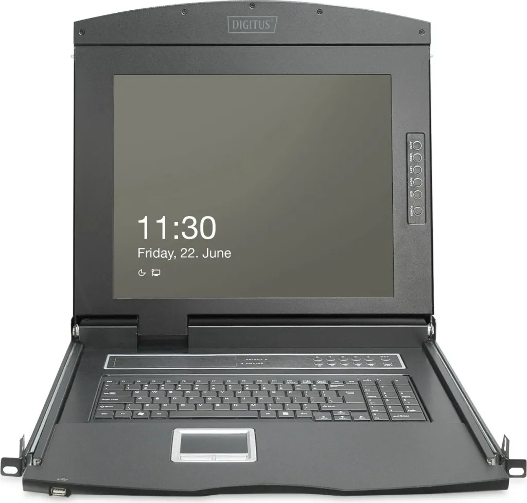 Konsolë rack Digitus 19" LCD, 16-port KVM, QWERTY US, e zezë - 8