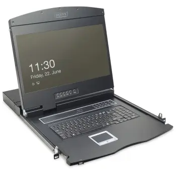 Konsolë KVM Digitus 19", 8 porta, tastierë gjermane, TFT, 1366x768, e zezë