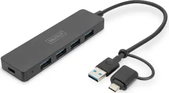 USB hub Digitus 4 porte, USB 3.0, Type-A + Type-C, 0.2m, i zi