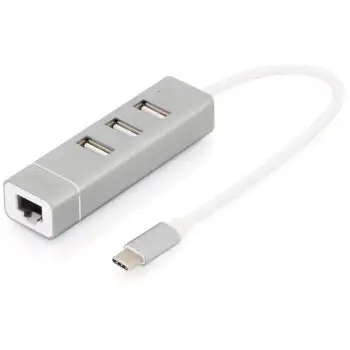 Hub USB Digitus, 3 porte, Ethernet, Alumini