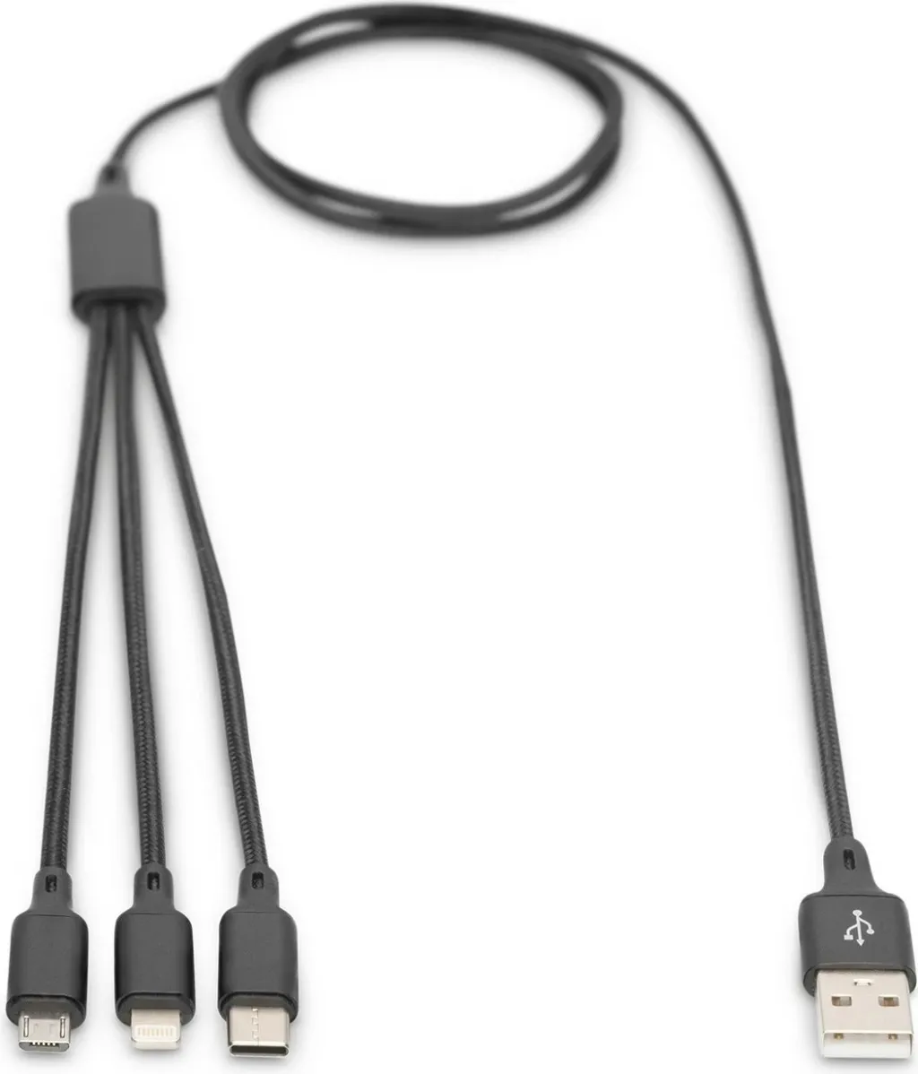Kabllo karikimi 3-në-1 Digitus, 1 m, USB A, USB C, E zezë - 2