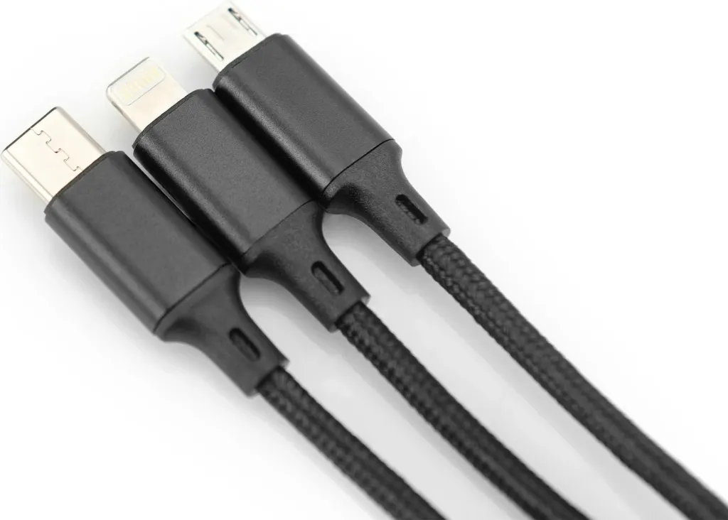 Kabllo karikimi 3-në-1 Digitus, 1 m, USB A, USB C, E zezë - 3