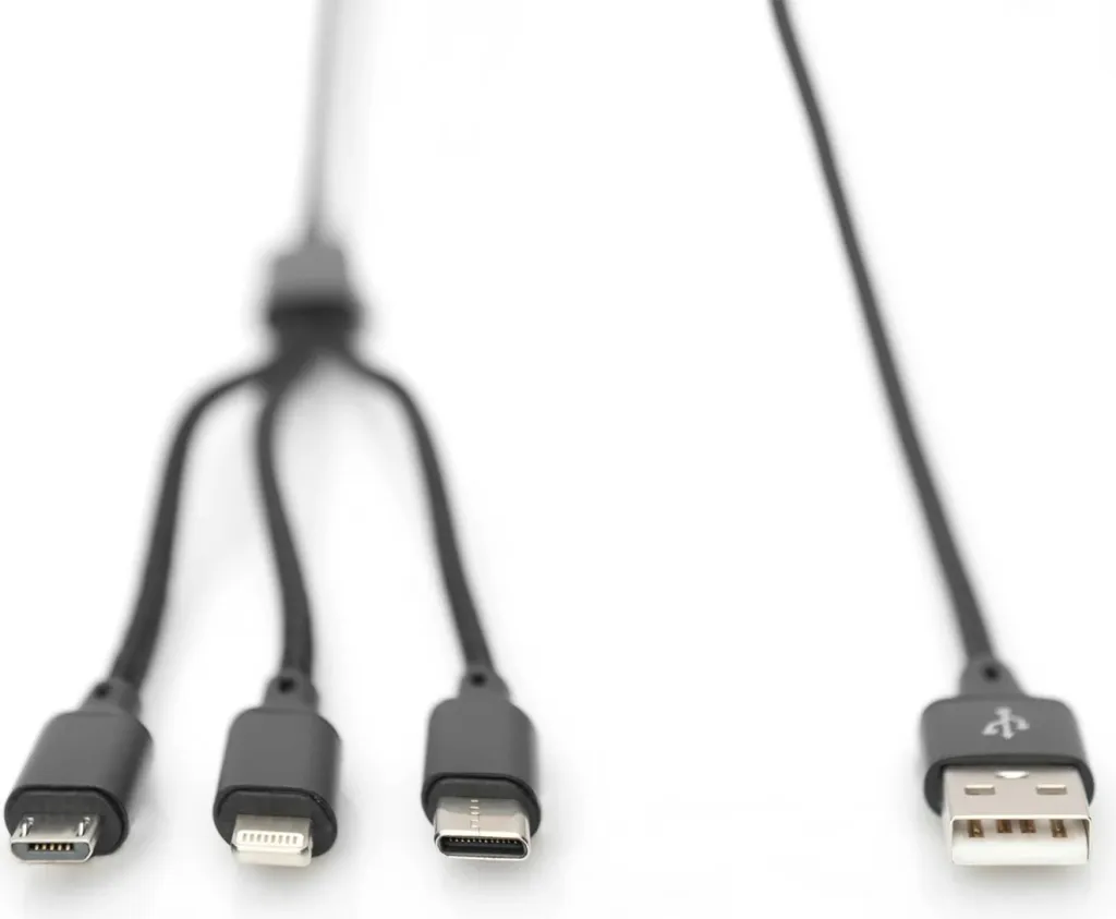 Kabllo karikimi 3-në-1 Digitus, 1 m, USB A, USB C, E zezë - 5