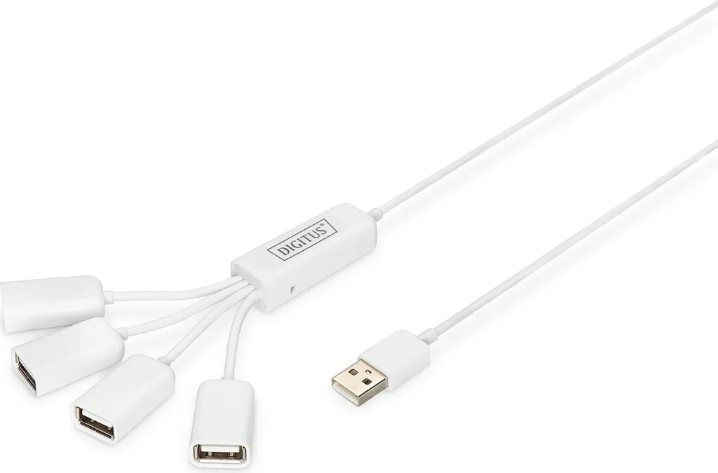 Hub USB Digitus Slim Spider, 480 Mbit/s, 1.00 m, Bardhë - 1