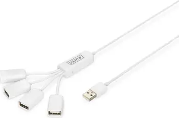 Hub USB Digitus Slim Spider, 480 Mbit/s, 1.00 m, Bardhë