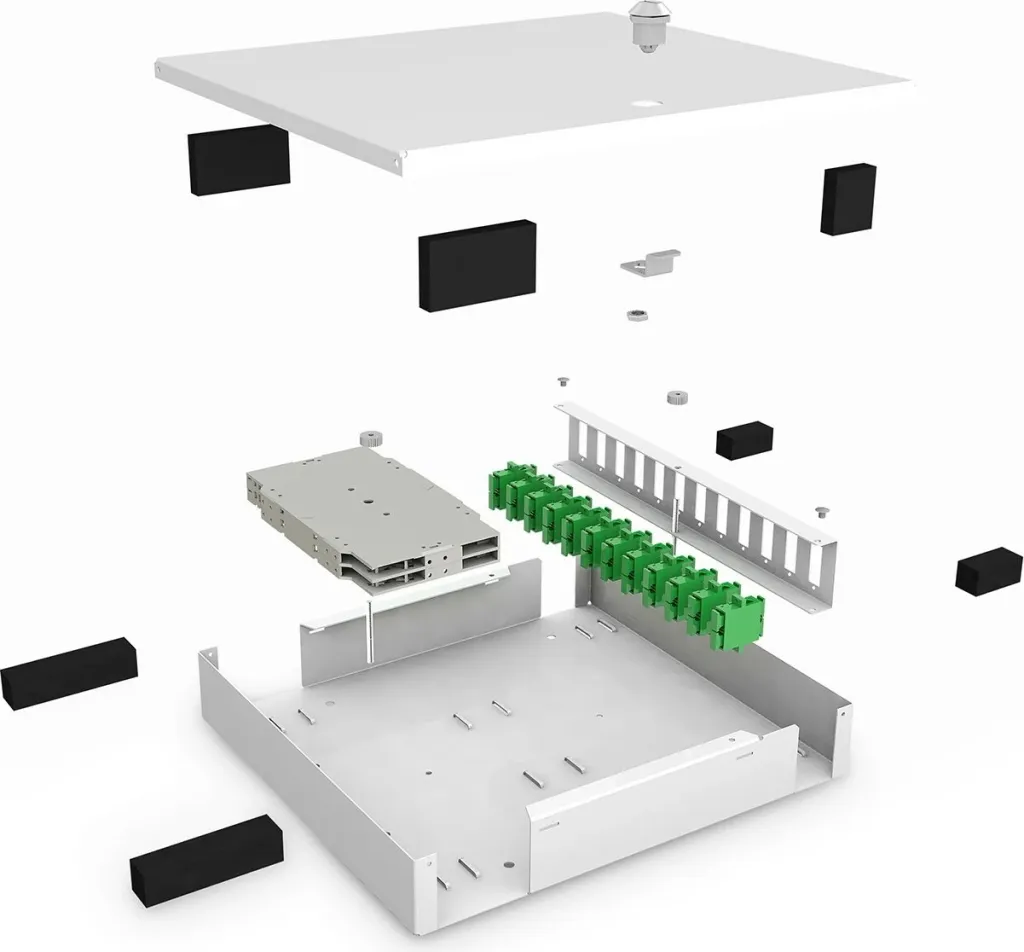 Kuti rrjeti Digitus LWL Unibox, montim në mur, kompakte, e bardhë - 5