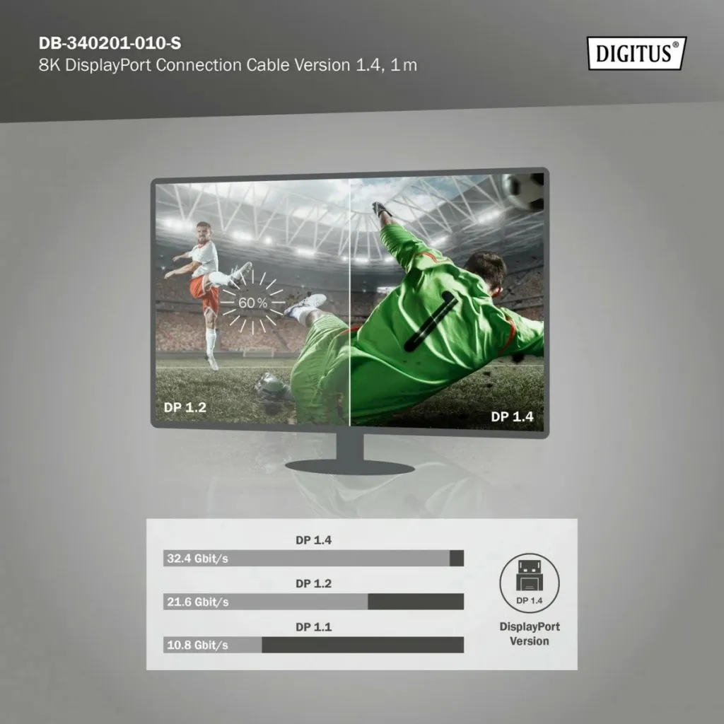 Kabllo DisplayPort Digitus 1.4, 1m, 8K, e zezë - 6