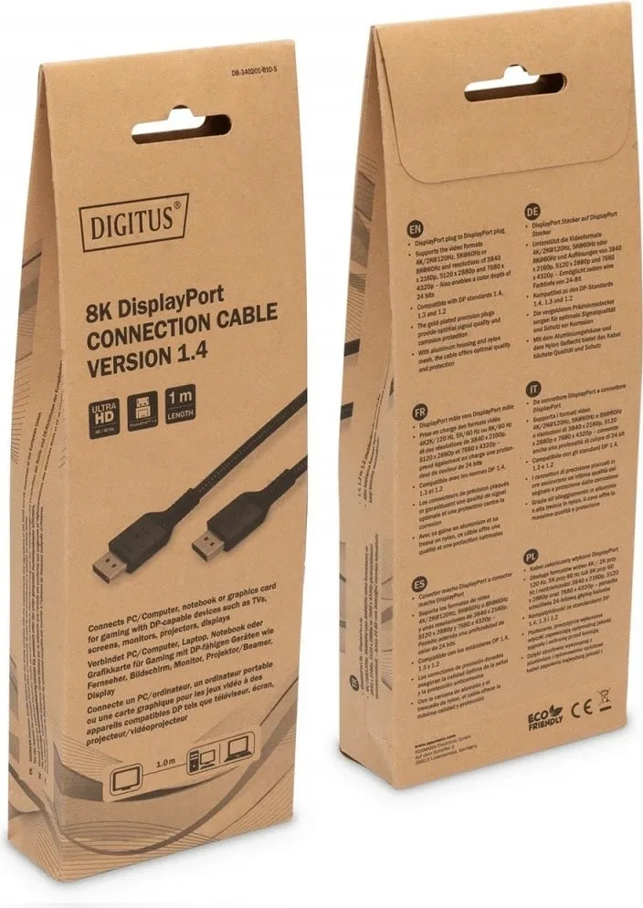 Kabllo DisplayPort Digitus 1.4, 1m, 8K, e zezë - 7