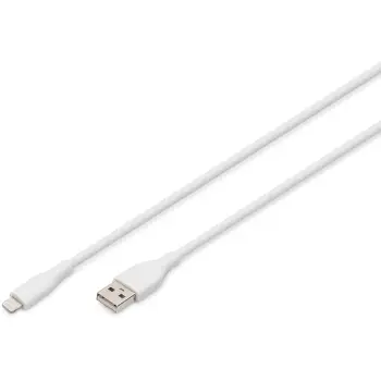 Kabllo USB DIGITUS USB 2.0 Cable Type A–Lightning Silicone 1.0m MFI – Bardhë