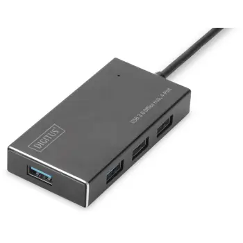 Hub USB Digitus 3.0, 4-Port, 5000 Mbit/s, Alumini, 1.2 m, Zi