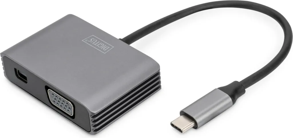 Adapter Digitus mini DP + VGA, 20cm, 4K/30Hz, alumini, argjendtë - 1