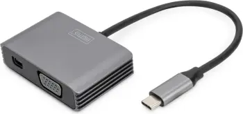 Adapter Digitus mini DP + VGA, 20cm, 4K/30Hz, alumini, argjendtë