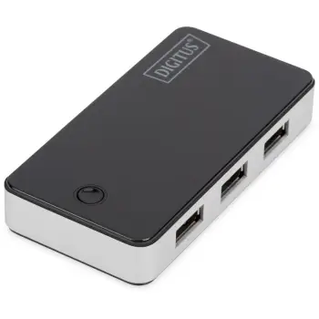 USB hub Digitus 4 porte USB 3.0, me adapter, zi/argjendtë