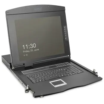 Konsolë modulare Digitus 19" HD LCD, 8-port KVM VGA, e zezë