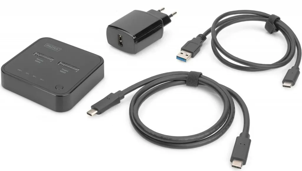 Docking station Digitus Dual M.2 NVMe, USB 3.2 Gen 2, me lexues SD, e zezë - 1