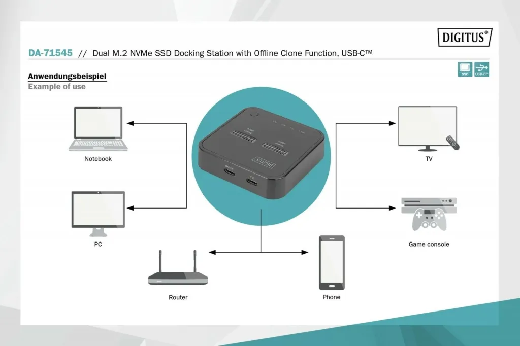 Docking station Digitus Dual M.2 NVMe, USB 3.2 Gen 2, me lexues SD, e zezë - 7