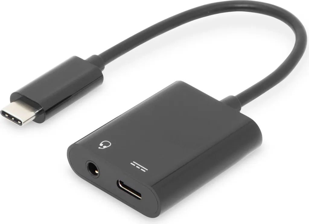 Kabllo adapter Digitus USB Type-C në 3.5mm + USB-C, 0.2m, zi - 1