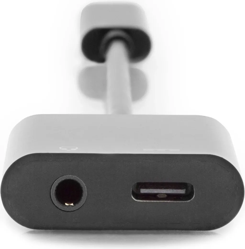 Kabllo adapter Digitus USB Type-C në 3.5mm + USB-C, 0.2m, zi - 3