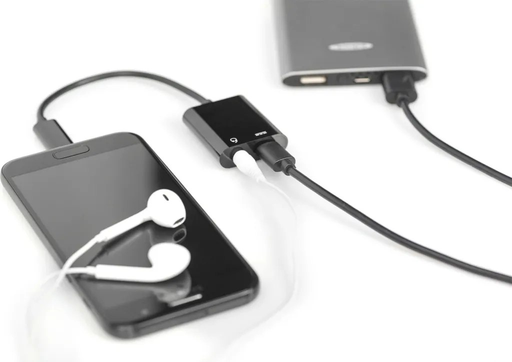 Kabllo adapter Digitus USB Type-C në 3.5mm + USB-C, 0.2m, zi - 5