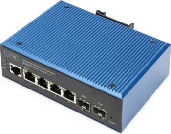 Switch industrial Digitus DN-651155, 4x RJ45 GE PoE, 2x SFP, menaxhueshëm, IP40, metalik