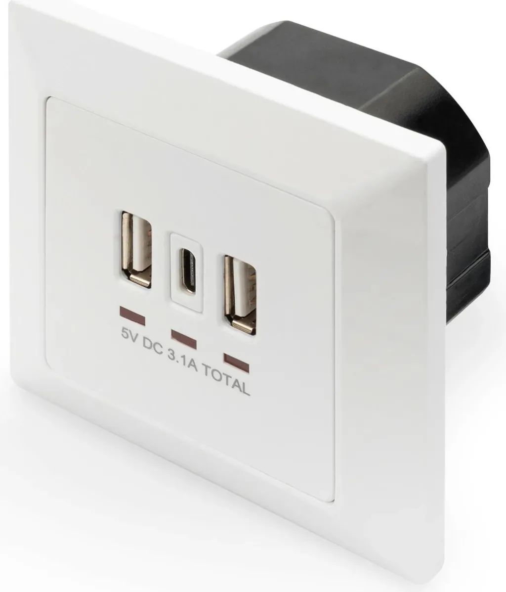 Prizë murale Digitus, 2x USB-A, 1x USB-C, e bardhë - 1