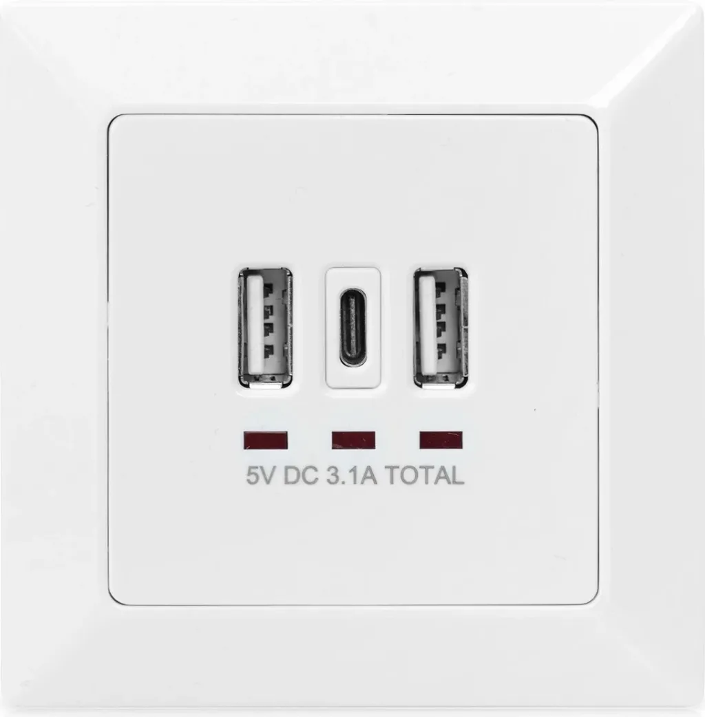 Prizë murale Digitus, 2x USB-A, 1x USB-C, e bardhë - 4