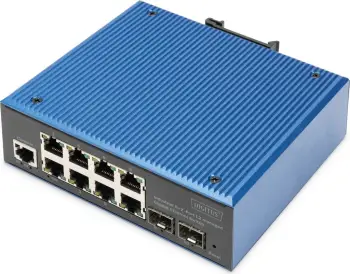 Switch industrial Digitus DN-651156, 8x RJ45 GE, 2x SFP, menaxhim L2, kasë metalike, IP40, blu