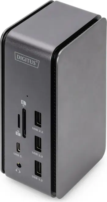 Stacion dokimi Digitus, 1xDP, 1xHDMI, 2xUSB-C, 3xUSB3.2, 3xUSB2.0, 2xLexues kartelash, 1xAudio, 1xRJ45, zi