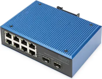 Switch industrial Digitus DN-651146, 8 porta RJ45 Fast Ethernet, 2 porta SFP, IP40, metal, blu