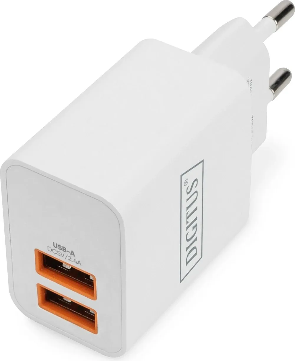Karikues Digitus 2x USB-A, 15.5W, i bardhë - 1