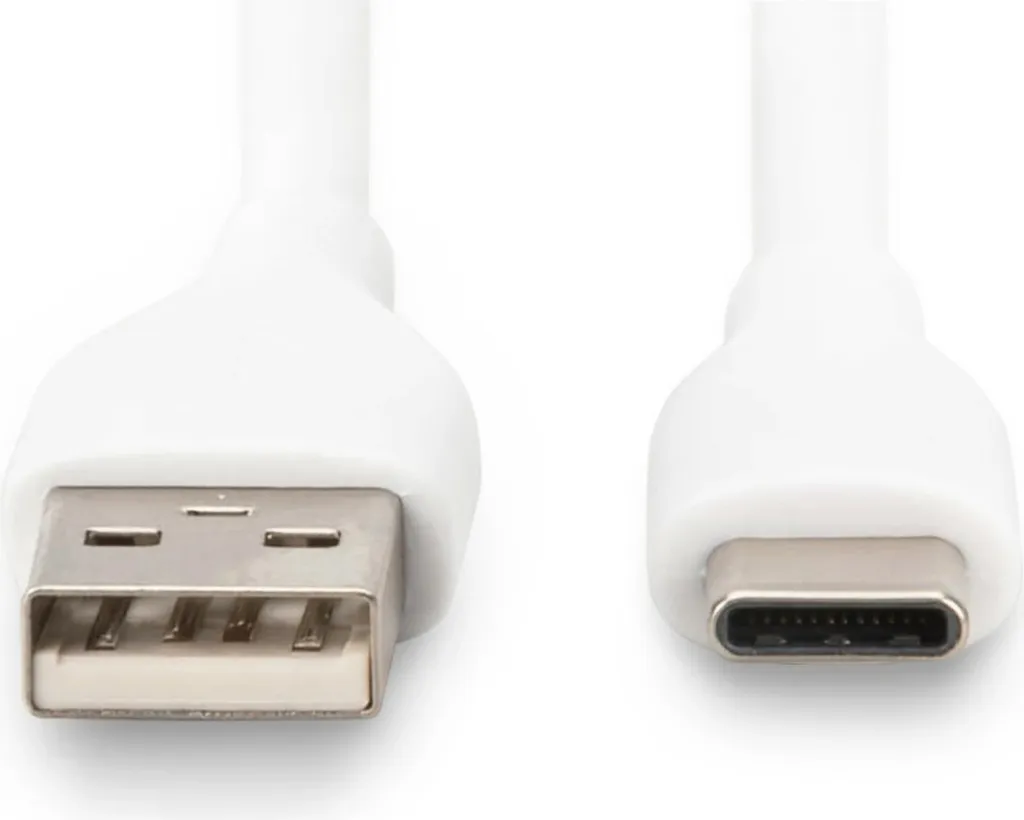 Kabllo Digitus USB-A & USB-C 2.0 (ST-ST) 1m, 60W, e bardhë - 2