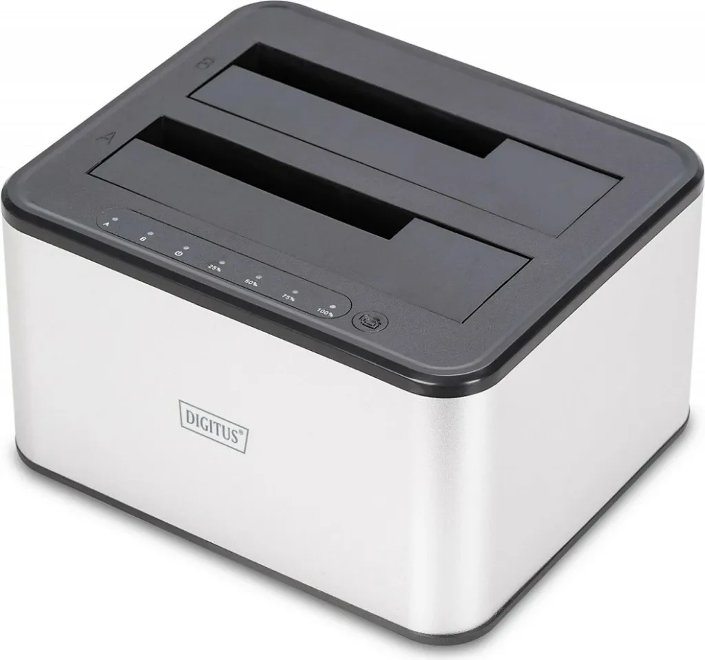 Docking station Digitus USB 2x 2.5/3.5 SATA, zi/bardhë - 1