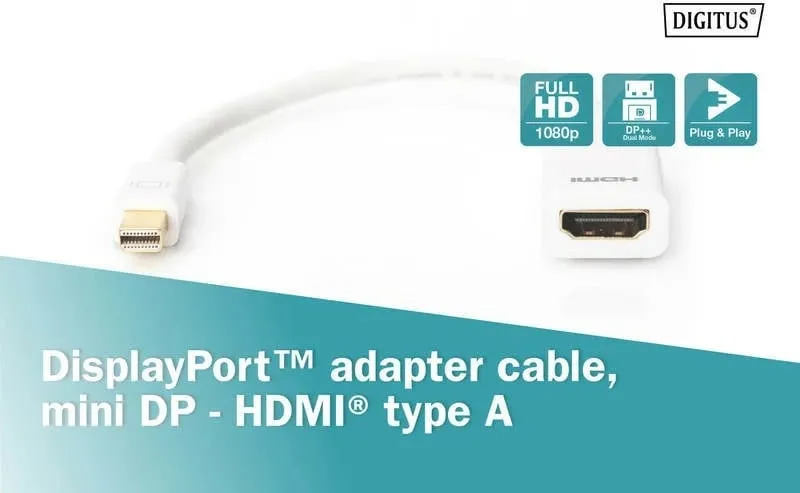 Përshtatës Digitus AV DisplayPort Mini - HDMI, 0.15m, i bardhë - 4